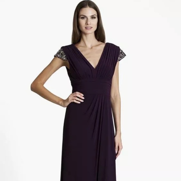 JS Boutique V-Neck Embellished Pleated Surplice Long dress - Picture 2 of 9